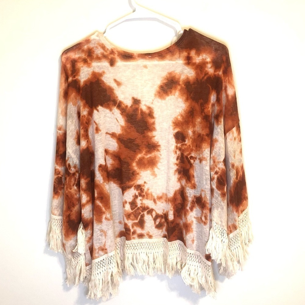 2/$30 Black Bead Orange Rust Tie-Dye Fringe Kimono Cardigan Boho Festival Small - Picture 6 of 6